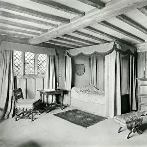 A bedroom at Wardes, Kent, from The English Manor House (b/w photo)