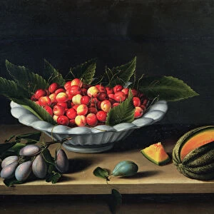 A Bowl of Cherries with Plums and a Melon, 1635 (oil on panel)