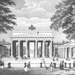 The Brandenburg Gate in Berlin, mid 19th century (litho) (b / w photo)