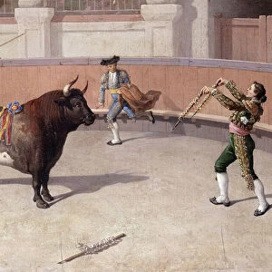 Bullfighting Scene, 19th C. (oil on canvas)