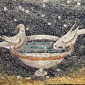 Byzantine art: "Doves drinking at the fountain"Detail of a mosaic. 425 approx