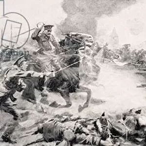 Captain F. O. Grenfell, VC, leading the charge of the 9th Lancers to retake captured guns near Doubon, 24th August 1914, from The War Illustrated Album de Luxe, published in London, 1916 (litho)