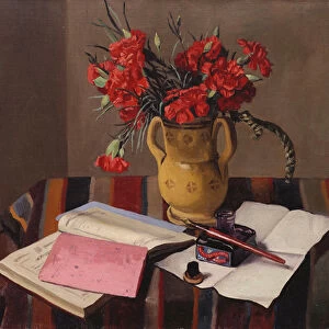 Carnations and Account Books, 1925 (oil on canvas)