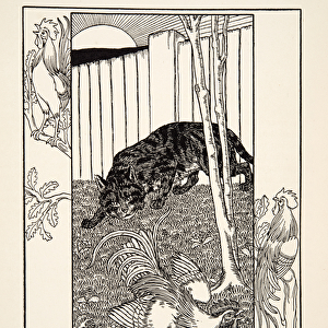 The Cat and the Cock, from A Hundred Fables of Aesop, pub. 1903 (engraving)