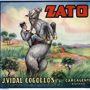 Cavalier on a camber horse. Spanish advertising poster, Valencia, 1940