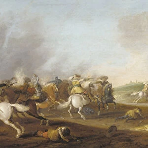 A cavalry skirmish (oil on panel)