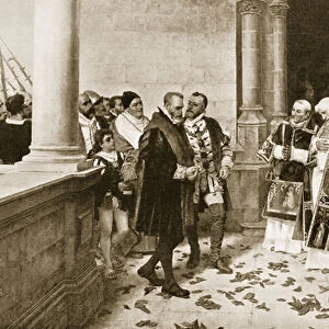 Charles V Entering a Monastery at St. Yuste (litho)