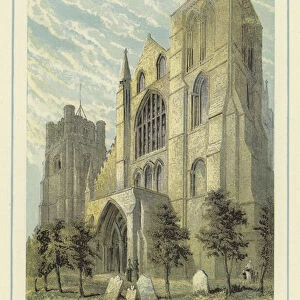 Chichester Cathedral, west front with the bell tower (colour litho)