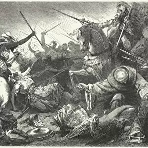 Christians fighting the Almohads at the Battle of Las Navas de Tolosa, Spain, 1212 (engraving)