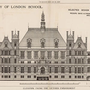 City of London School; elevation facing the Victoria Embankment (engraving)
