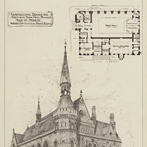 Competitive Design for Proposed Town Hall, Paisley, View of Fronts (engraving)