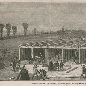 Constructing the concrete embankment across the Plaistow marshes (engraving)