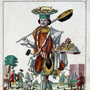 A cook. Engraving by Martin Engelbrecht (1684-1756), in "