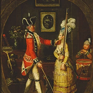 Corporal Cartouch teaching Miss Camp-Love her Manual Exercise, 1778 (oil