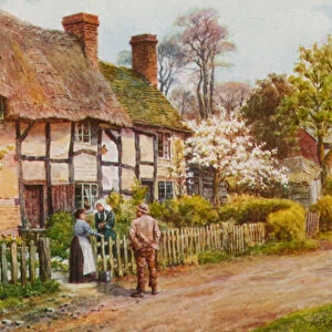 Cottages at Welford on Avon, Warwickshire (colour litho)