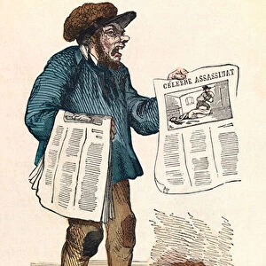 A crier of newspapers in 1845, engraving, private collection - Newspaper Seller at Paris
