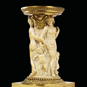 Cylindrical carved ivory tankard sleeve of the Three Graces (ivory & gilded bronze)