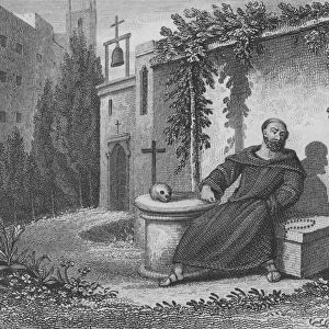 Desiderius, last Lombard King of Italy, living out his last days in France after being obliged to become a monk, late 8th Century (engraving)