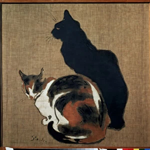 "Deux chats"(two cats) Un chat et son ombre. Peinture de Theophile Alexandre Steinlen (1859-1923) 1894 Art Nouveau Dim. 61x64 cm Musee Pouchkine, Moscou