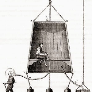 A diving bell built by Halley in 1691, from Les Merveilles de la Science