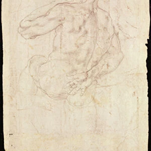 Drawing of a male standing figure (chalk on paper)