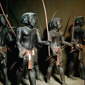 Egyptian antiquite: sculpted wooden group of Nubian archers representing the army of