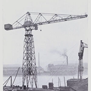 An electric tower crane on the Clyde (b / w photo)