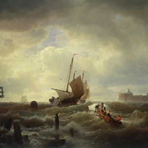 The Entrance to the Harbour at Hellevoetsluys, 1850 (oil on canvas)