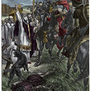The eveque Saint Loup of Troyes arretes Attila king of the Huns before Troyes - Barbarian