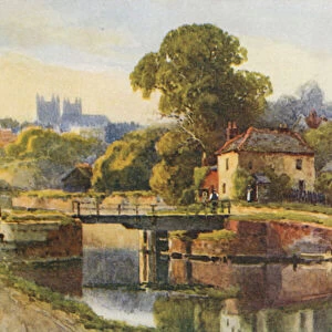 Exeter from the Canal (colour litho)