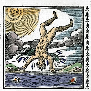 The Fall of Icarus - The Fall of Icarus. Colourful Xylography. 16th century