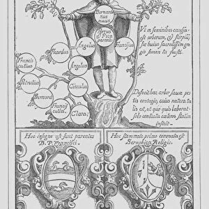 Family tree of Pietro di Bernardone, father of St Francis of Assisi (litho)