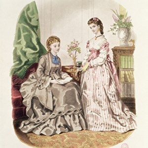 Fashion plate showing ballgowns, illustration from La Mode Illustree, 1872
