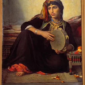 a fellah playing tambourine. Painting by Auguste Felix Clement (1826-1888), 19th century