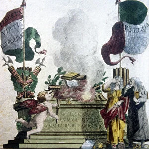 The feudal rights registers destroyed in Bologna on 17 June 1797, 19th century (engraving)
