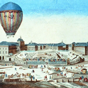 The first flight of Pilatre du Roziers hot-air balloon, named after its sponsor, M
