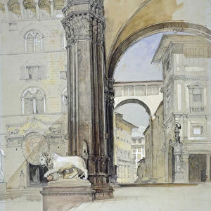 Florence: The Palazzo Vecchio and the Uffizi (watercolour over black chalk with pen