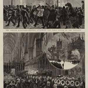 The French Elections, Rioters attacking the Paris Office of the "Gaulois"(engraving)
