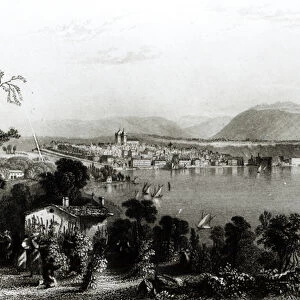Geneva from Coligny, engraved by Robert Wallis (engraving) (b / w photo)