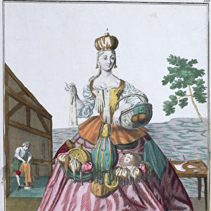 The Glovemakers Wife, c. 1735 (colour engraving)
