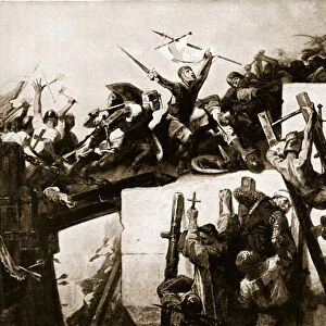 Godfrey de Bouillon at the Siege of Jerusalem (litho)