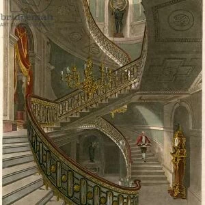 Grand staircase, Carlton House, London (coloured engraving)