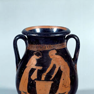 Greek art: pelike has red figures representing women washing clothes