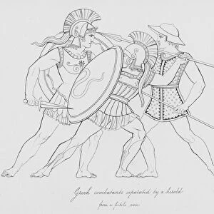 Greek combatants separated by a herald, from a fictile vase (engraving)