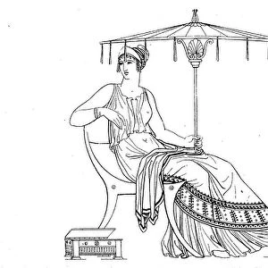 Greek lady with parasol, Greek antiquity, after a vase painting, history of fashion