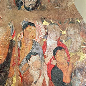 Group of monks and Buddha, from the Shikshin Monastery, Karashar, 9th-10th century