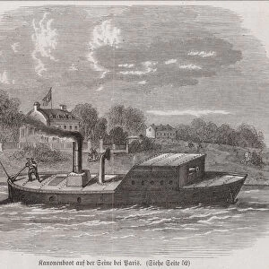 Gunboat on the River Seine during the Siege of Paris, Franco-Prussian War, 1870-1871 (engraving)