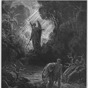 Gustave Dore Bible: Adam and Eve driven out of Eden (engraving)