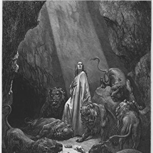 Gustave Dore Bible: Daniel in the den of lions (engraving)