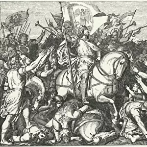 Henry the Fowler, King of East Francia, after his victory over the Magyars at the Battle of Riade, 933 (engraving)